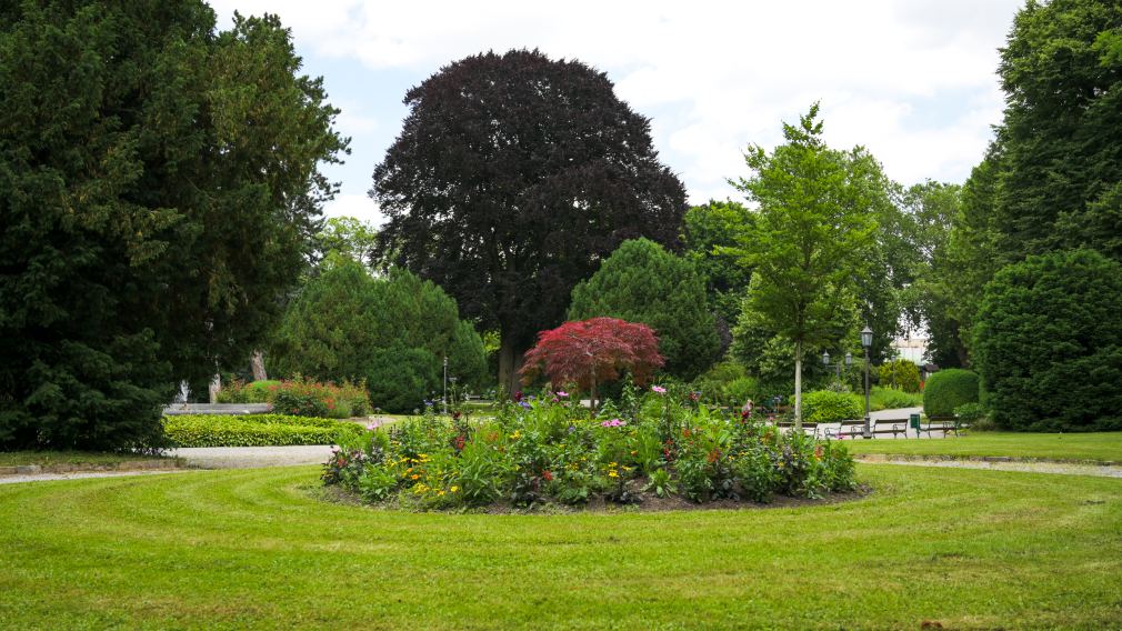 Landeshauptfrau Johanna Mikl-Leitner übergibt die Auszeichnung „Natur im Garten“ Gemeinde als Tafel an Bürgermeister Matthias Stadler im Sparkassenpark St. Pölten. (Foto: Christian Krückel)