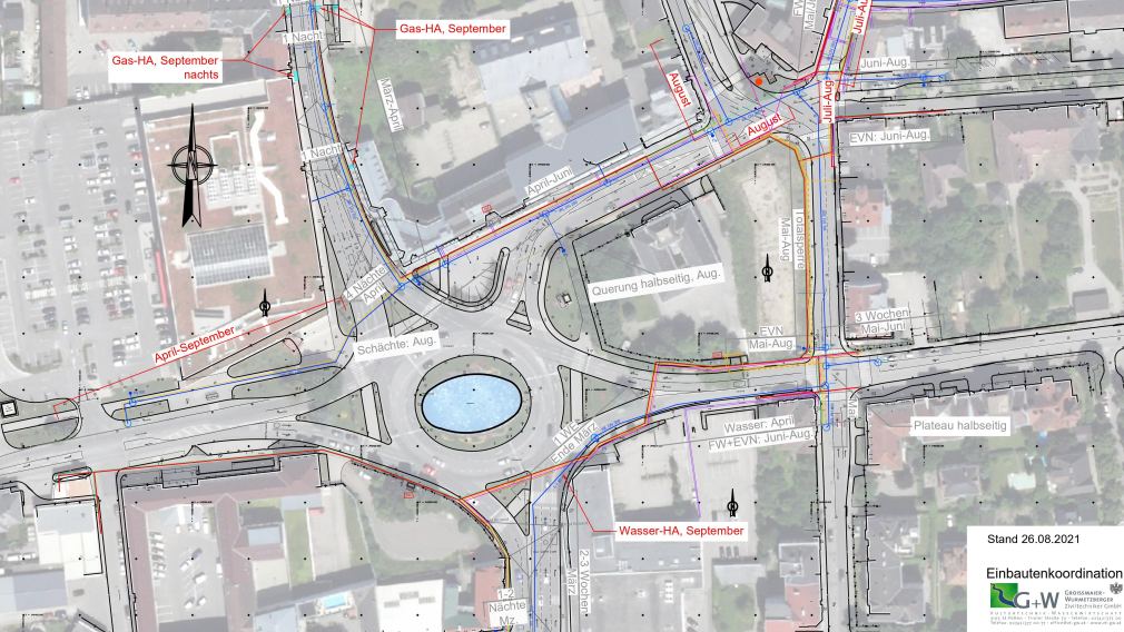 Grafische Darstellung des Bauzeitplans für 2021 von Groissmaier & Wurmetzberger sowie Zieritz + Partner